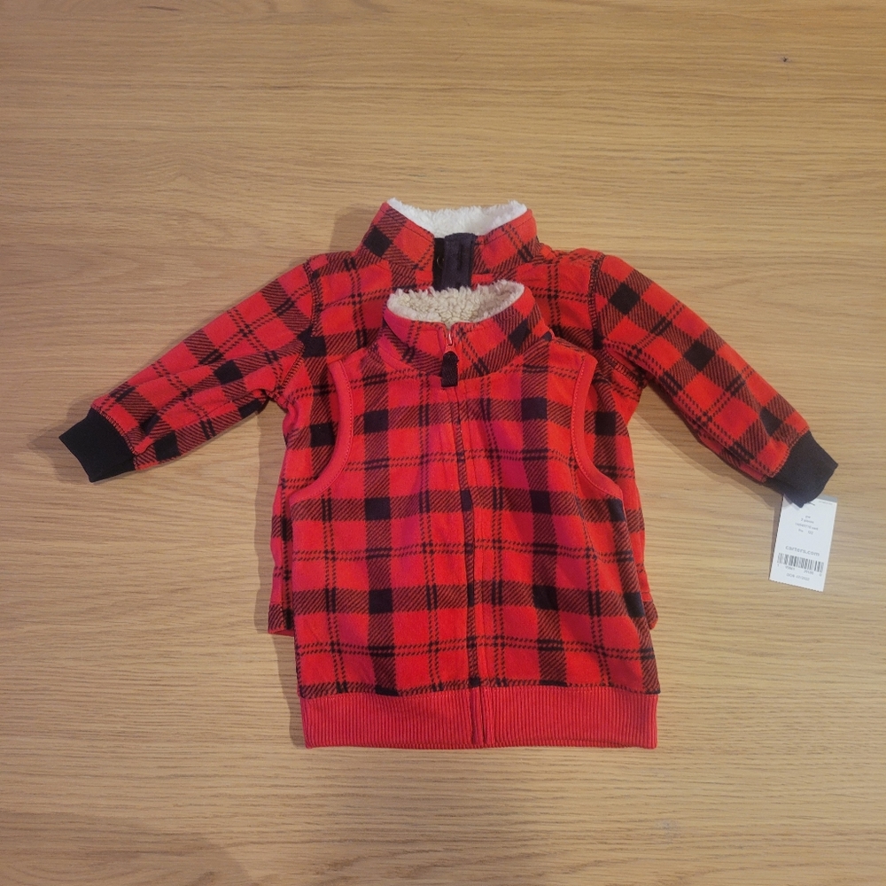 Carter's plaid fleece top and vest, Unisex, size 9mo